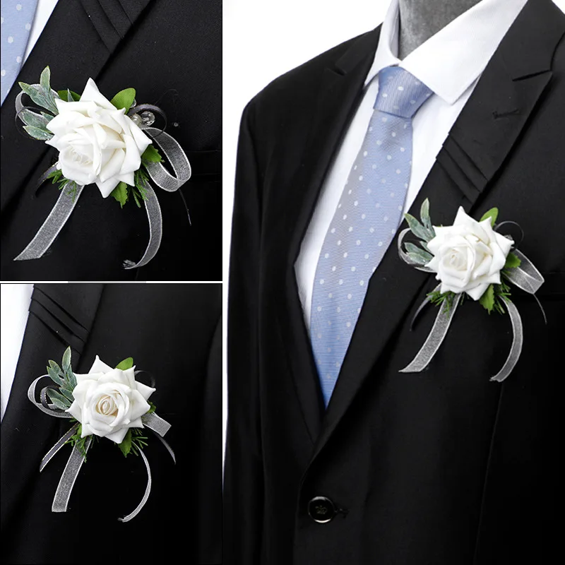 KEWEI 668 Wrist Corsage Flower Boutonniere Wedding Bracelet Bridesmaid Silk Flower Wrist Pearl Bracelet