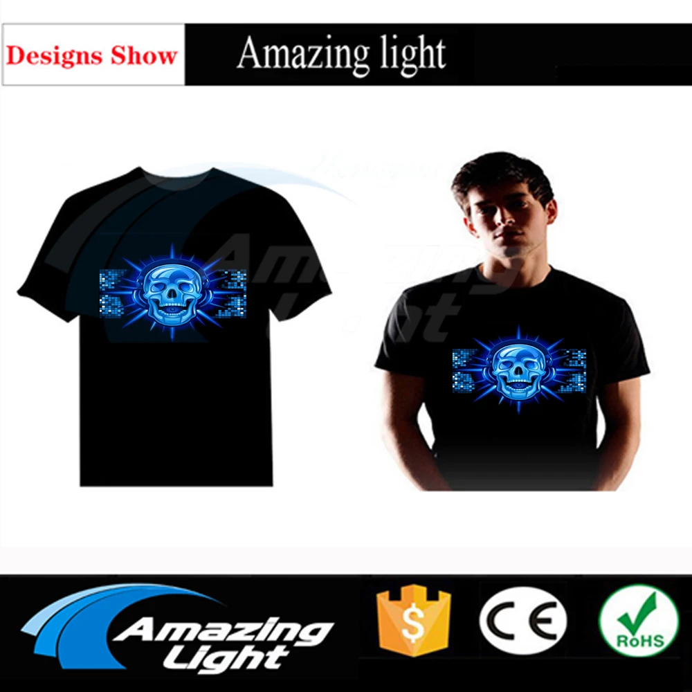 Company Logo Light Up El Panel LED T-shirt Sound Activated Flashing El Panel T-shirt