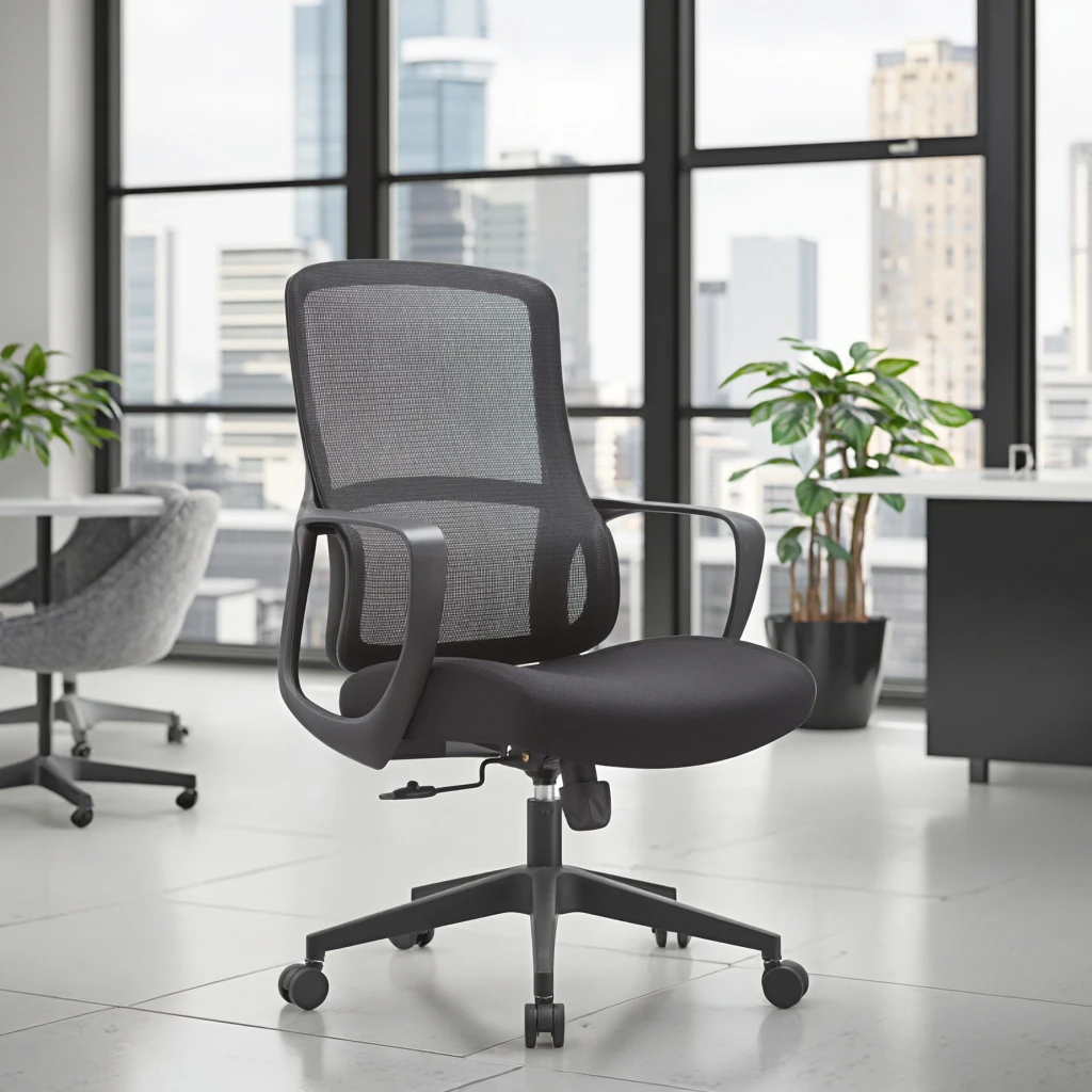 New Arrival JYG-Bell B Black Rubber Ergonomic Executive Office Chair Butterfly Base Breathable Fixed Armrest Adjustable Height 6