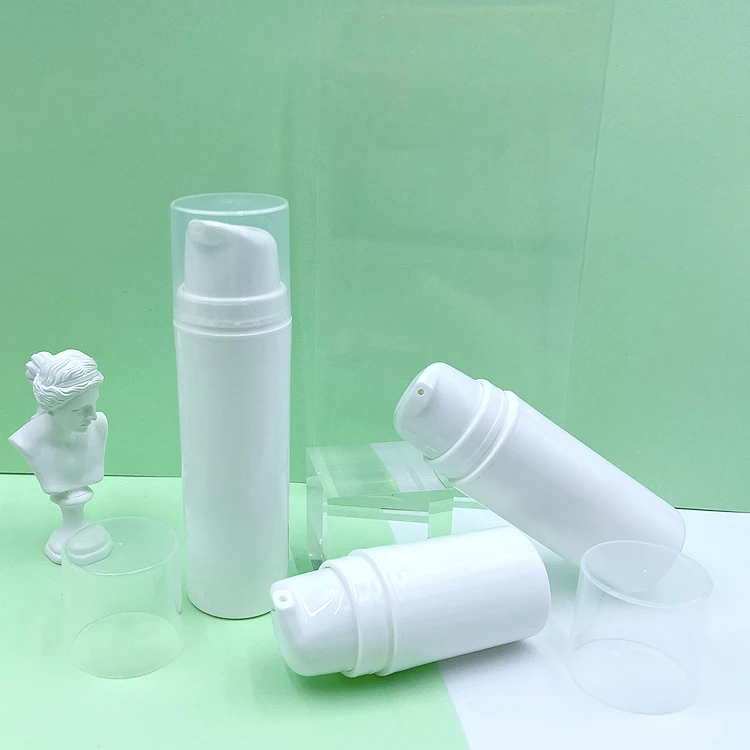 زجاجة مضخة بلاستيكية بيضاء PP للعناية بالبشرة 15 مل 30 مل 50 مل