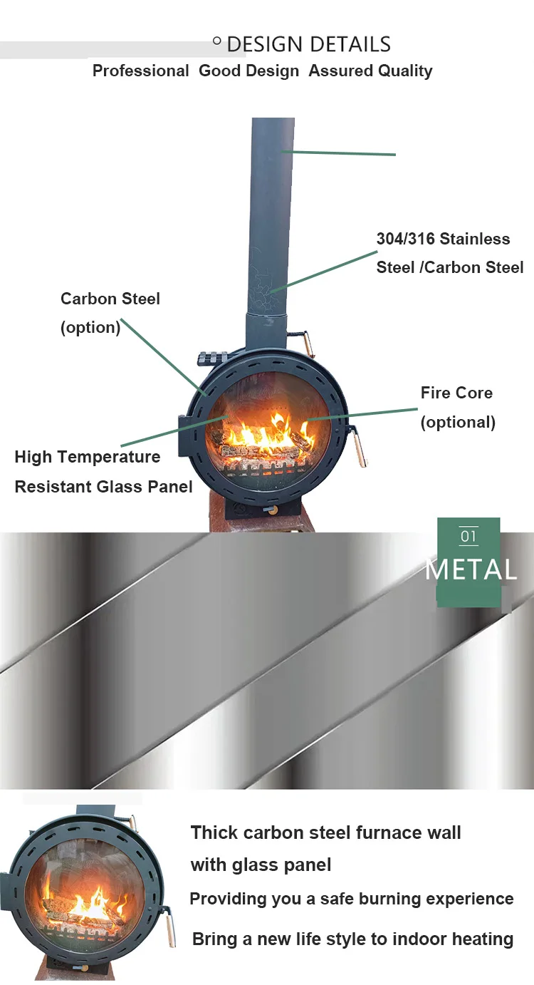 Modern Indoor Wood Burning Stove Heating Suspended Fireplace Stainless Steel