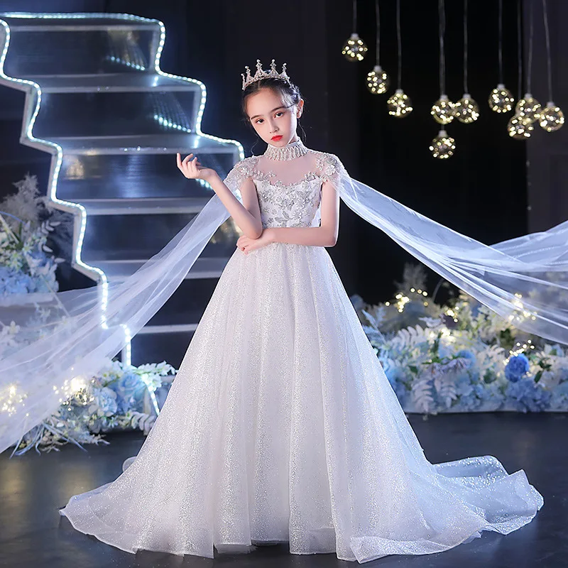Elegant Floor-Length White Flower Girl Dress for Children (2-13