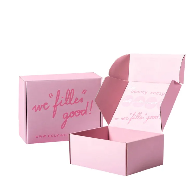 Quality custom print logo pink carton clothes packaging mailer shipping corrugated postal boxes
