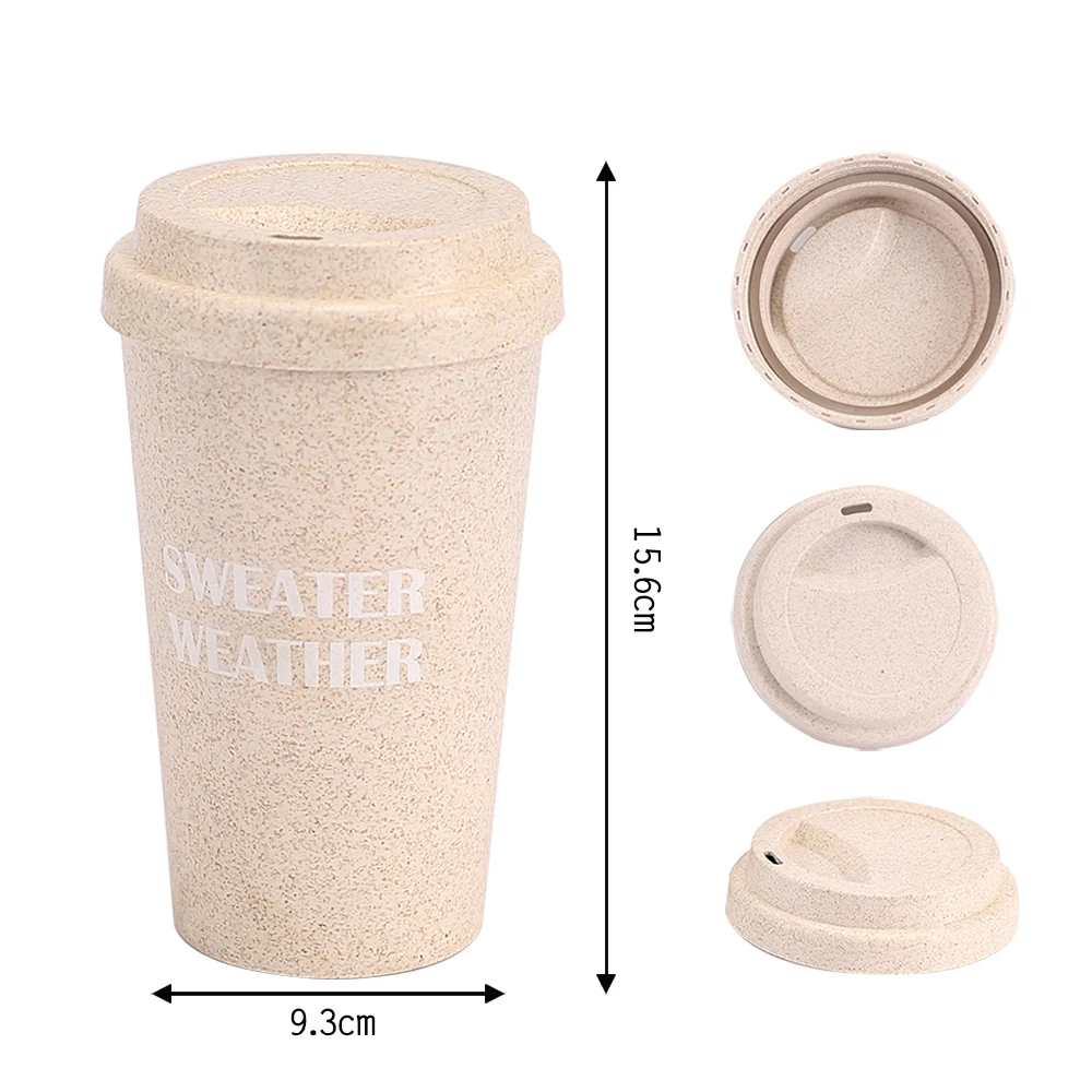 14 унций, биоразлагаемое пшеничное волокно, пластиковая Изолированная кружка для кофе с двойными стенками и крышкой