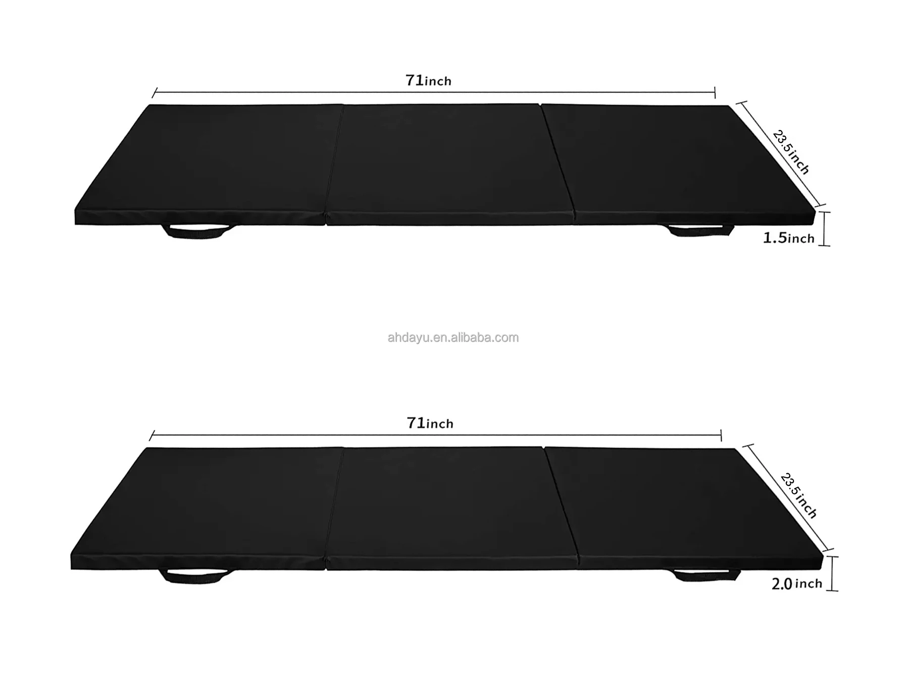 2" Thick Trifold Folding Exercise Mat With Carrying Handles For Mma