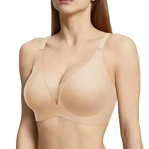 High Quality Wireless Custom Full Cup Ladies V Neck Full Support Push up Seamless Sport Padded Smoothing Bralettes