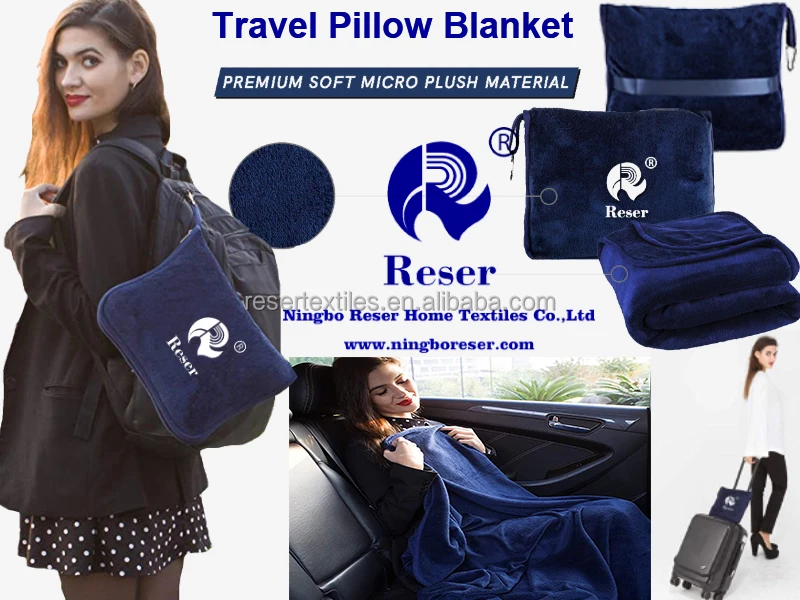 Travel Blanket Pillow Airplane Compact Packable 100% Polyester Eco-Friendly Four Seasons Flight Essentials Car Travelers Gifts