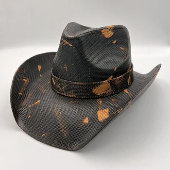 100% Straw Weaving Embroidery Western Cowboy Hat for Men & Women display picture 2
