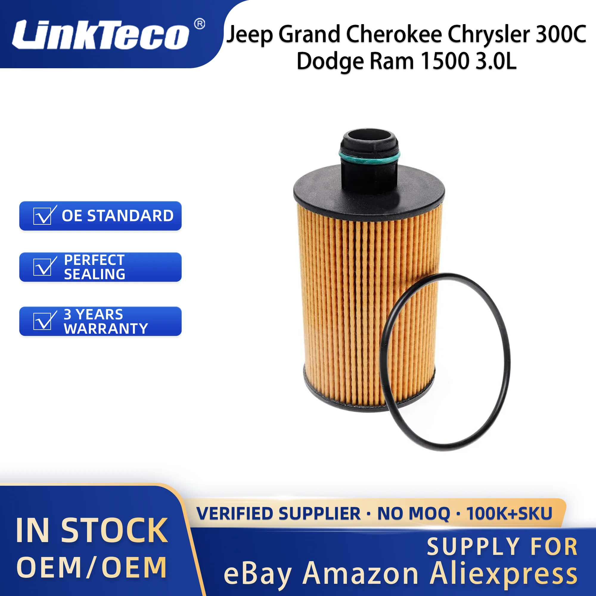 Linkteco Oil and Fuel Filter Kit for Jeep Grand Cherokee Chrysler 300C Dodge Ram 1500 3.0L Eco-Diesel 2011-2018 68229402AA