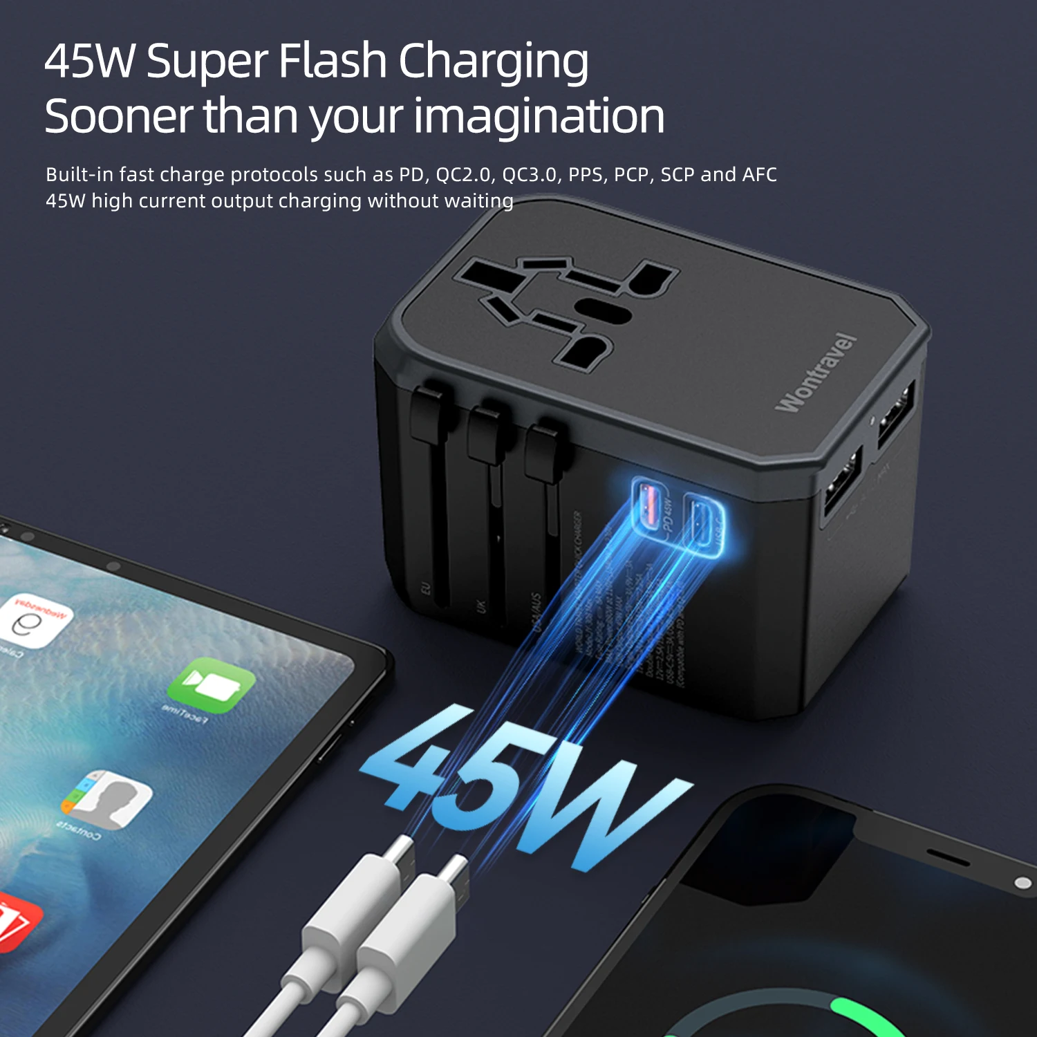 New Design Logo Printing Worldwide Universal Travel Adaptor Plug PD Charger USB Travel Adapter