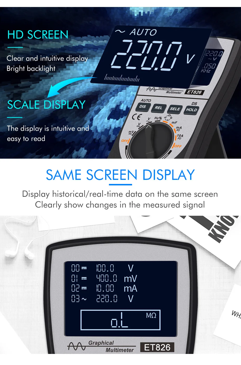 2-в-1 интеллигентая (ый) цифровой осциллограф ET826 мультиметр переменного тока/постоянного напряжения переменного тока Частотный диод тестер 4000 отсчетов