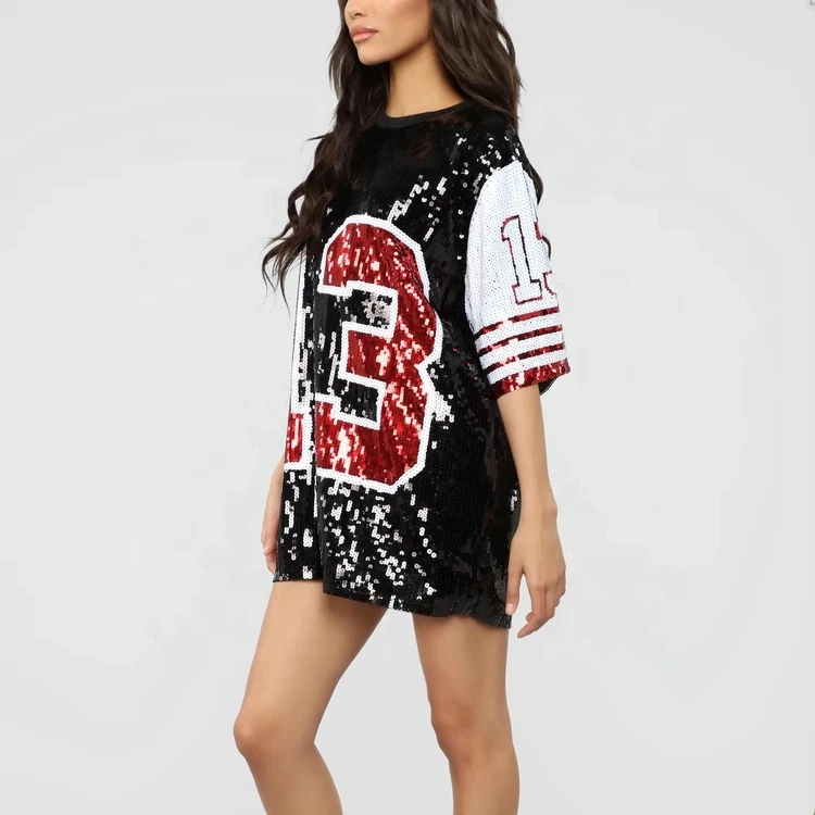 GAMEDAY SEQUIN #15 JERSEY DRESS/TUNIC/TOP