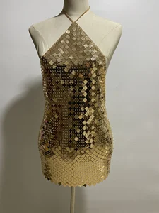 Elegant Women's Summer Bikinis Gold Diamond Embellished Halter Neck Long High Waist Backless Body Jewelry for Wedding Gift