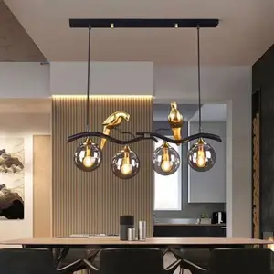 Modern Nordic Iron Gold Glass Chandelier Two Birds New Fashion Design E27 Hanging Lamp Living Room Adjustable Height Warm