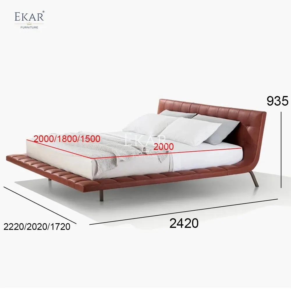 product luxurious queen king size modern bed frame stainless steel brushed metal gunmetal hardware legs soft sofa bed leather home-67