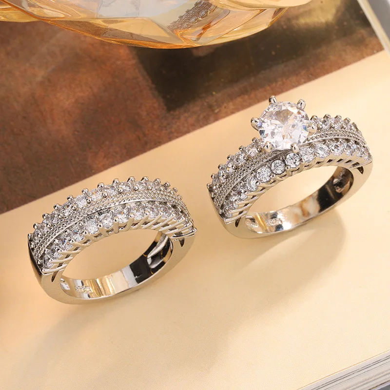 Alibaba Rings Hot-selling Best-selling Fashionable Two-piece Ring with Zirconia ...