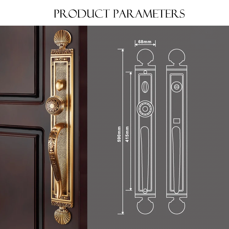 Gold Luxury Brass Wooden Double Door Locks With A Dummy Handle For Main