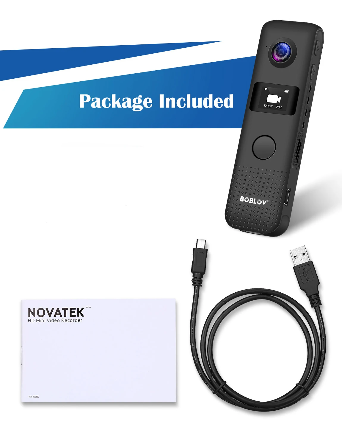 BOBLOV 1296P Professional C18 64GB WIFI Body Worn Camera Mini Camera with  Screen - Main Image