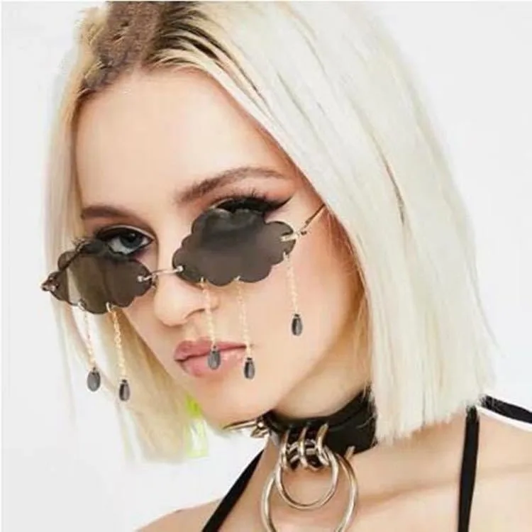 Clouds raindrops rimless metal sunglasses Simple fashion fringe sunglasses all match personality trend glasses