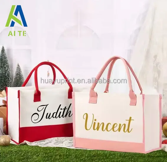 Red Christmas Decorations Gifts Canvas Multi-Colorful Shoulder Tote Bag High Aesthetic Value Waterproof Storage Travel factory