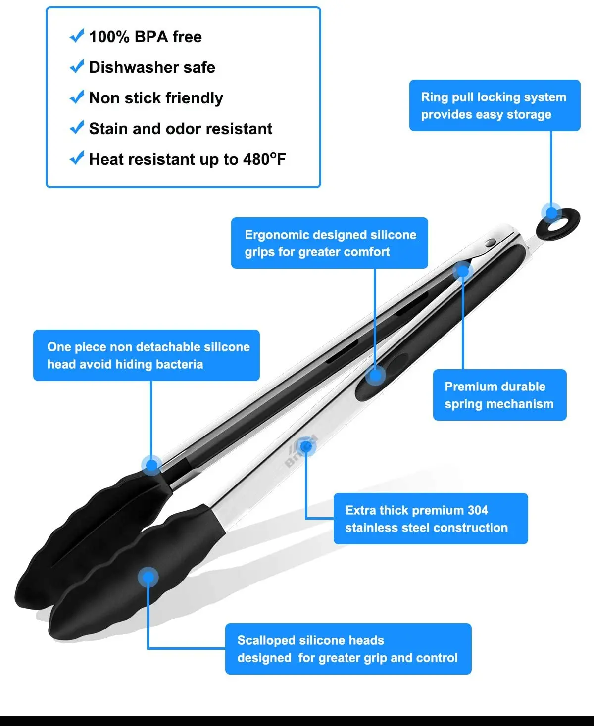 USSE Kitchen Cooking BBQ Grilling Tongs Set 7 9 12 Inch Silicone Metal Hand Design Style for Food Salad Serving BBQ Box Packed factory