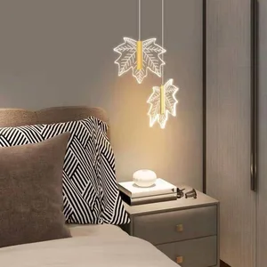 JACKSUN  Gold Acrylic Aluminum Maple Leaf Pendant Light  Living Room Pendant Light  5W LED Light Source  Suspension Light