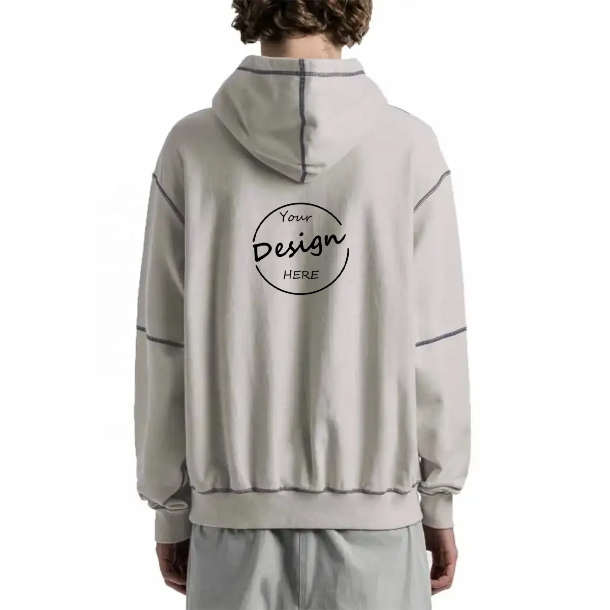 JL1103C Heavy Pullover Hoodie Men Oversized Cotton Plain Pullover Men’s Puff Printing Street Hoodie