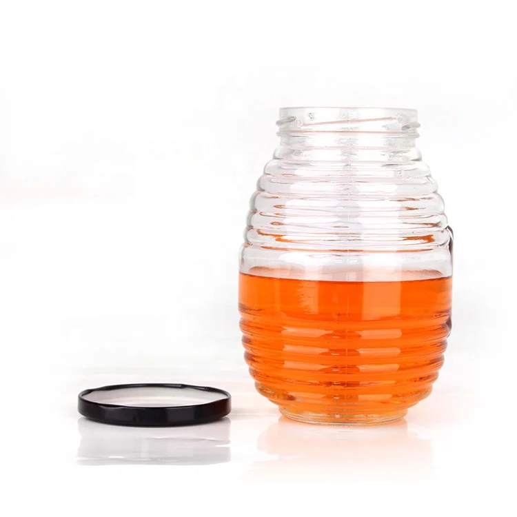Cheap 70ml 180ml 380ml 730ml Honey Jam Glass Jars in Bulk with Black Metal Lid