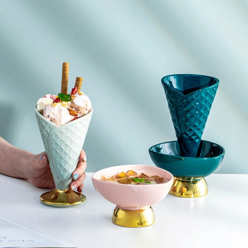 Kreative Ins-style Farbige Keramik-eisbecher Obst-gemüse-salat-dessert-joghurt-eis Am Stiel-schale Geschirr Für Zuhause Und Hotel