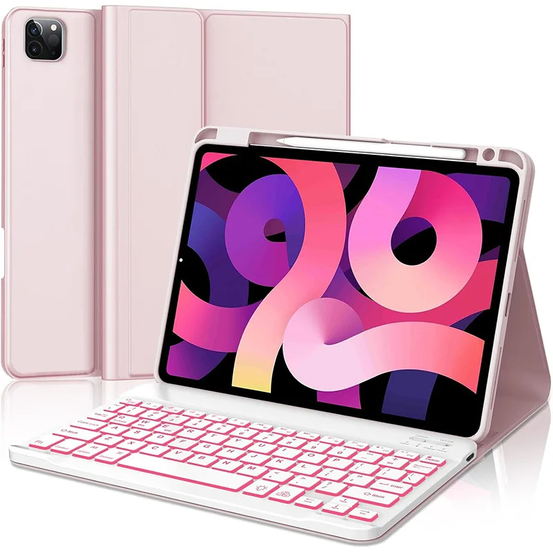 product case with keyboard mouse for ipad air 13 inch  color rainbowbacklight detachable usb c keyboard pu magnetic case withpen slot-2