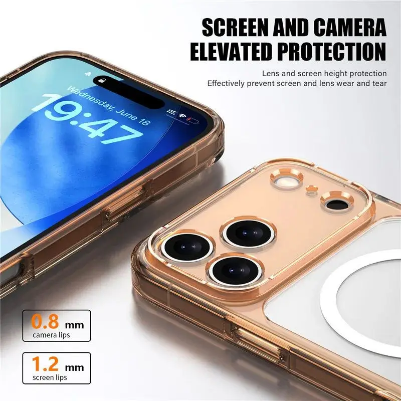 product luxury clear shockproof magnetic mobile phone case for iphone 17 air  17 pro max wireless charging shockproof hard back cover-2