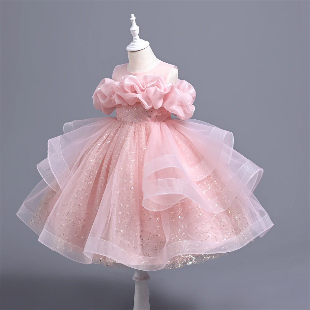 Yoliyolei VA212 off Sleeve Pleated Satin Kids Dresses