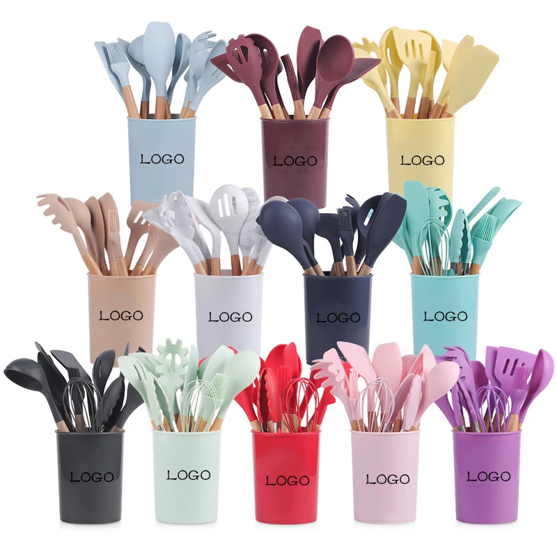 19pcs/set Silicone Cooking Utensil Set, Minimalist Wooden Handle