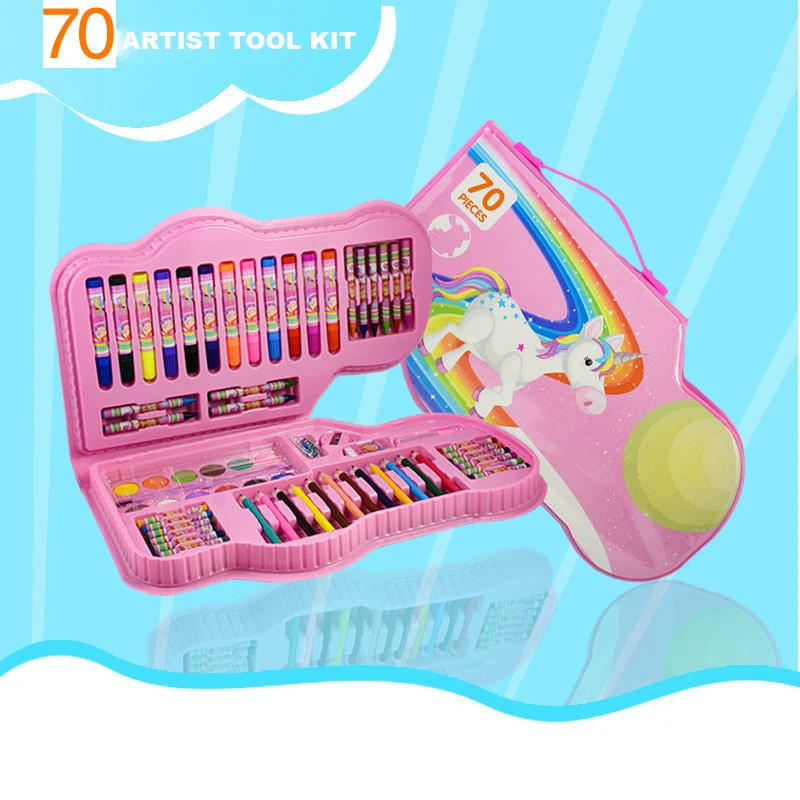 Набор из 70 предметов для художественного рисования нетоксичный детский пластиковый чехол акварельная ручка цветной карандаш в форме автомобиля