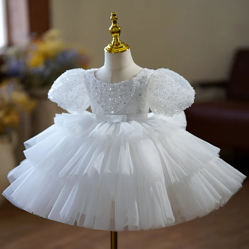 White 2023 Baby Girls Party Dresses Princess Birthday Wedding Rose Kids  Dress Wholesale Children Clothing Boutiques T01