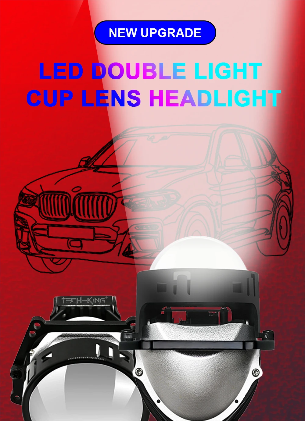 Car vw polo projector headlight 3 inches near and far light 140w 6000K car 12V led lens double light cup Projector headlights
