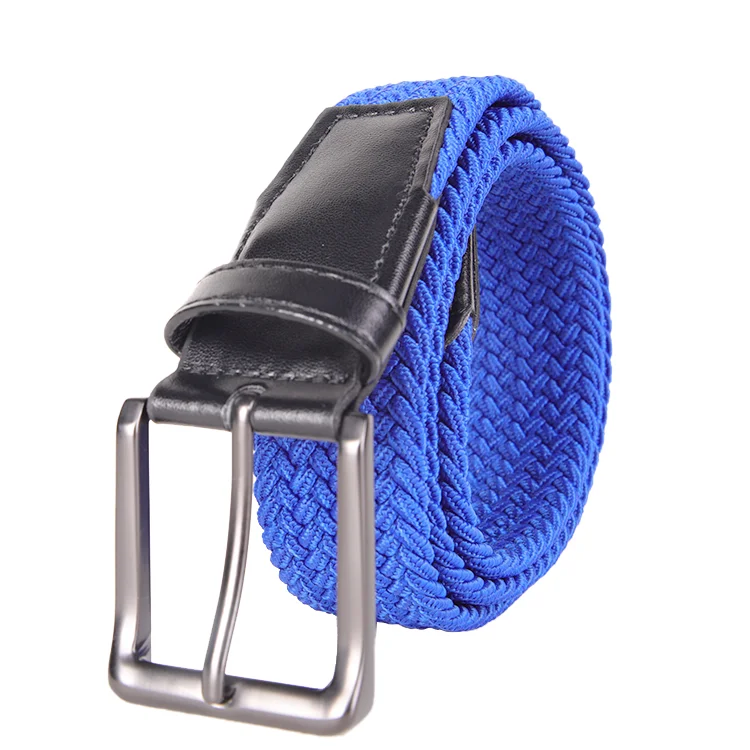 Elastic Braided Golf Belt For Men Casual Woven Stretch Belts with Leather Ends