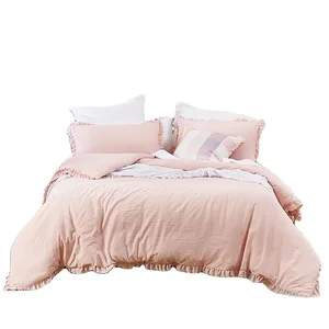 HONEYMOON High Quality Luxury Pink Fluffy Microfibre Bed Bedding Set Comforter with Hand Ruffle