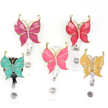 Fashion Mix Color Enamel Rhinestone Butterfly Retractable ID Name Badge Reel Animal Badge Holder