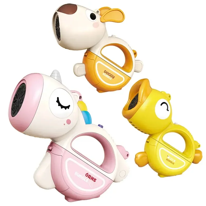 Новые летние наружные игрушки для детей, мультяшный единорог, электрическая пузырьковая машина со светом и музыкой, мыльные пузыри, игрушки