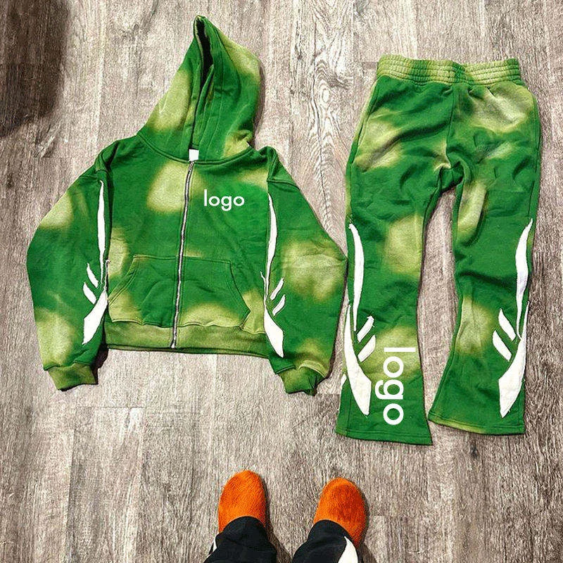 SALATI Custom High Quality Cotton Tracksuits French Terry Flared Sweatpants and Hoodie Men Streetwear Acid Wash Sweatsuit Set gallery 3