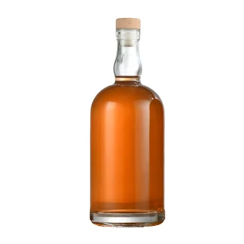 Factory OEM Liquor Glass Bottle 750ml Gin Whiskey Wine Vodka Empty Round Bottle for Brandy Rum with Cork
