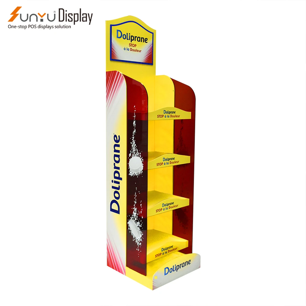 SUNYU Custom Supermarket Acrylic PVC Foam Board Display Shelves 4 Tier Food Beverage Floor Display Stand