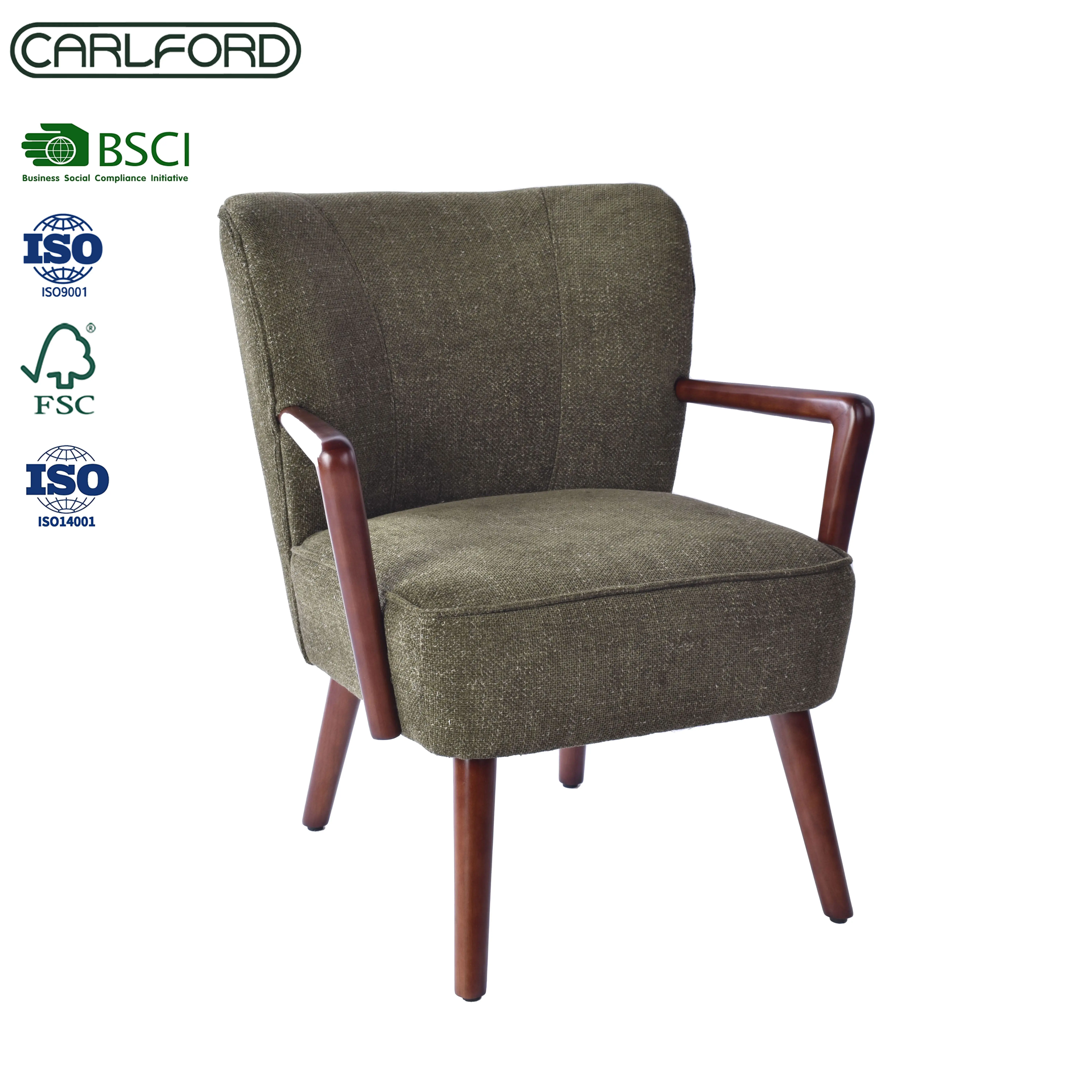 CARLFORD Olive Style Armchair with Wooden Armrests Legs for Living Room  Furniture Accent Chair Bedroom Dining Room or Hotel Use