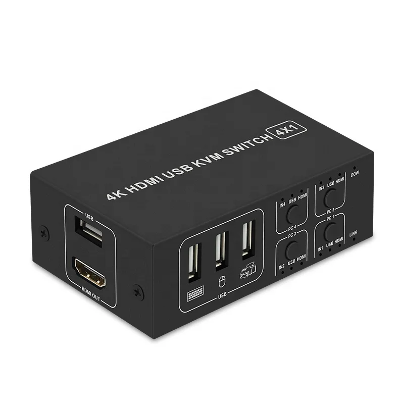 4K HDMI KVM Switch 4 in 1 Out 4K 60Hz HDMI USB KVM Switcher 4x1 for 4 PC Share Monitor Mouse Keyboard with Desktop Controller