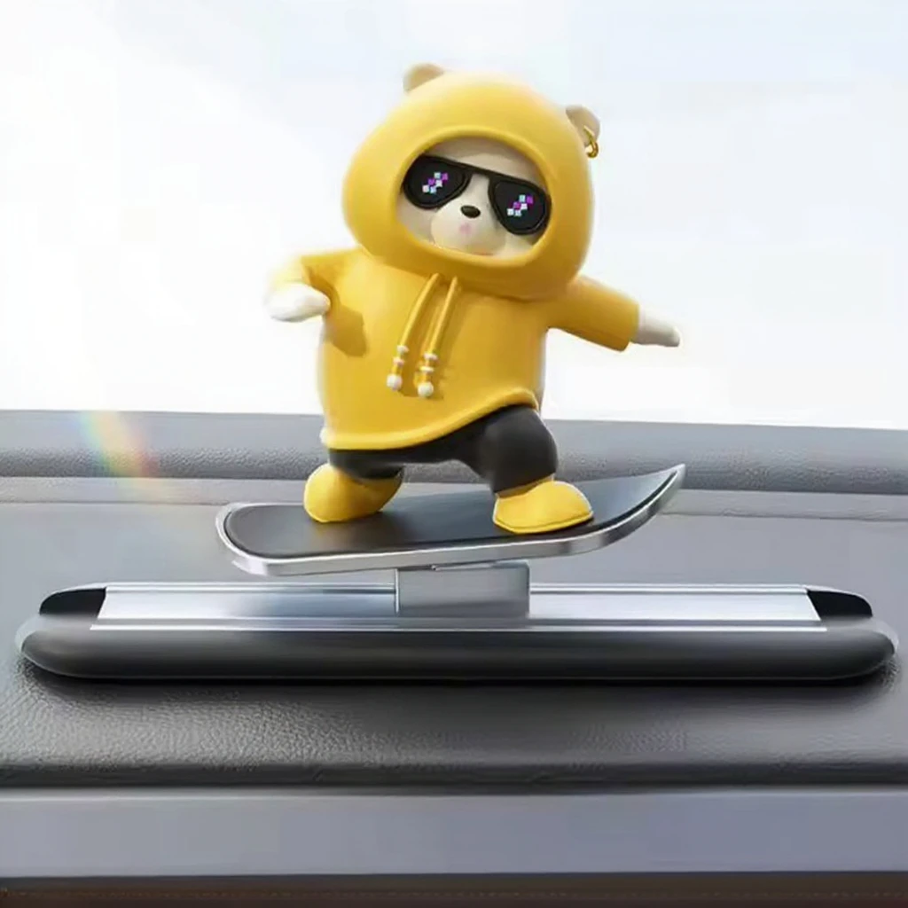Car Dashboard Skateboard Ornament Cute Bear Figurine Plastic Fashionable Interior Accessories