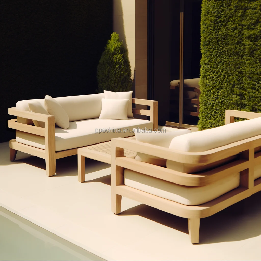 Solid teak wood sofa set high-end outdoor patio furniture sofa  modern outdoor garden sofa