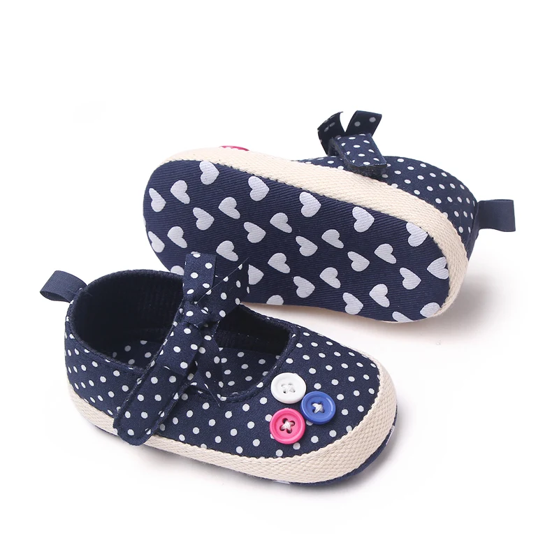 Solid Color Striped Polka-dot Bow Button Soft Soled Breathable Infants Toddler Shoes for Girls manufacture