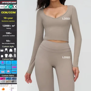 Custom Logo Quick-Drying Breathable Yoga Long Sleeve Top V Neck Tight Workout Shirt Women Gym Running Fitness Clothes Sports Top