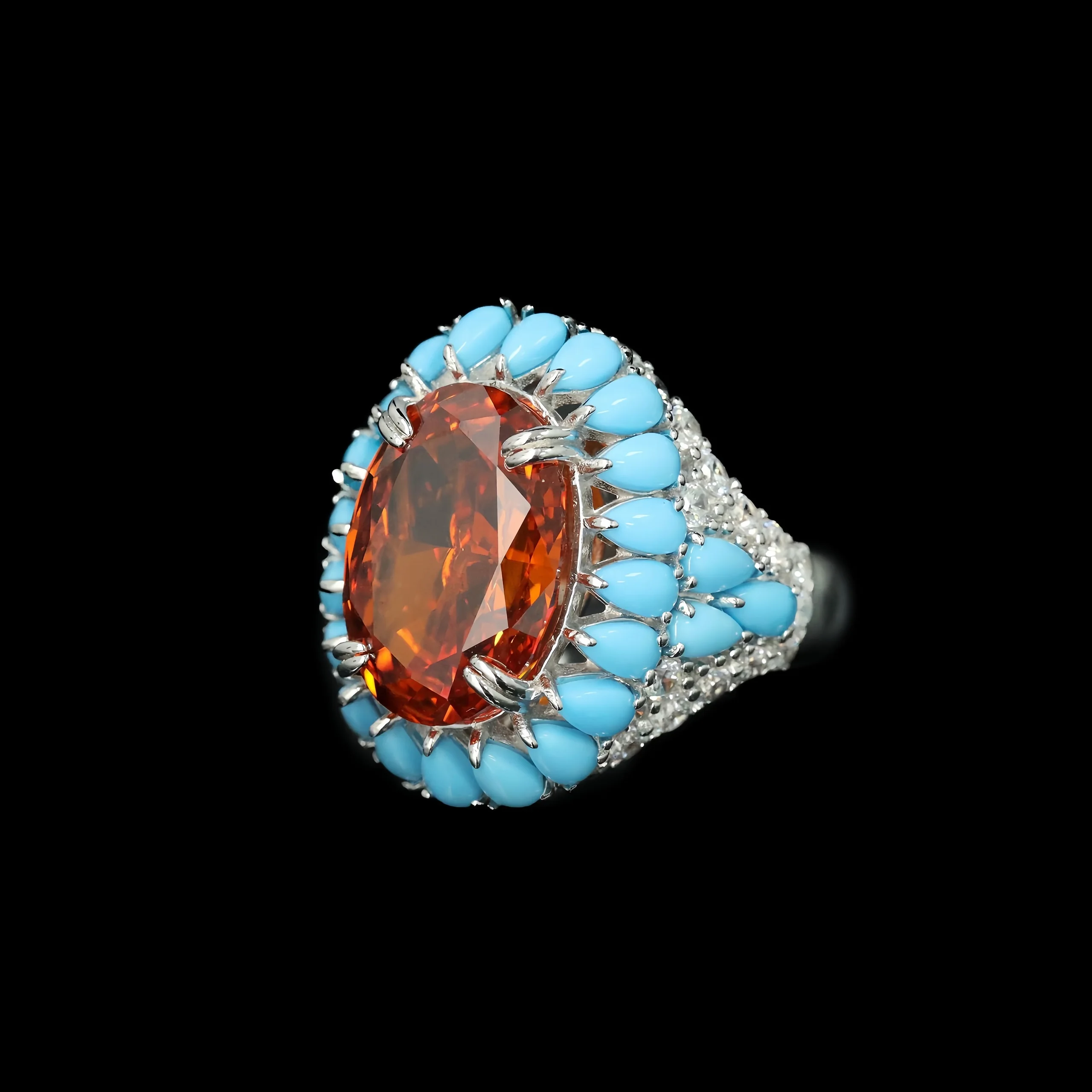 MUSHAN Jewelry Factory Fine Jewelry Engagement Blue Turquoise Ring S925 Sterling Silver Fanta Orange High Carbon Diamond Rings